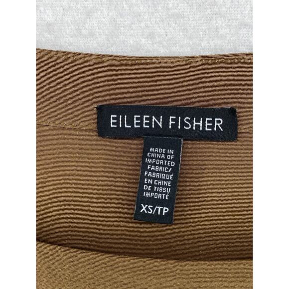 EILEEN FISHER Dress XS Shift Tencel Viscose Scoop Neck Long Sleeve Brown - Picture 7 of 16